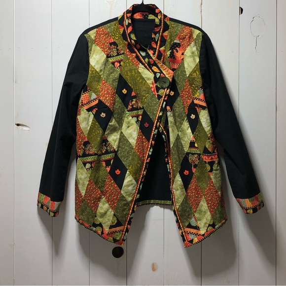 Handmade Orange Green Artsy Patchwork Jacket Size Large - Picture 3 of 14